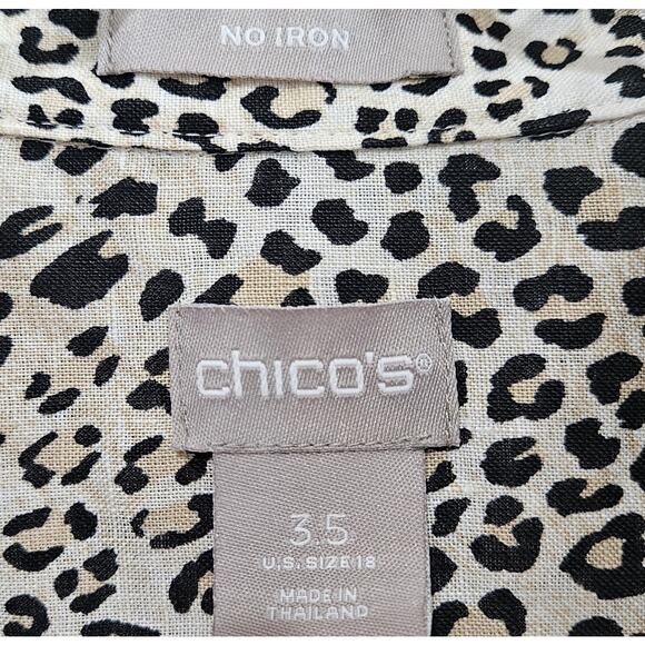 CHICO'S 3.5 Women's Plus 18 Linen Tunic Blouse Sleeveless Leopard No Iron 48" - Picture 3 of 9